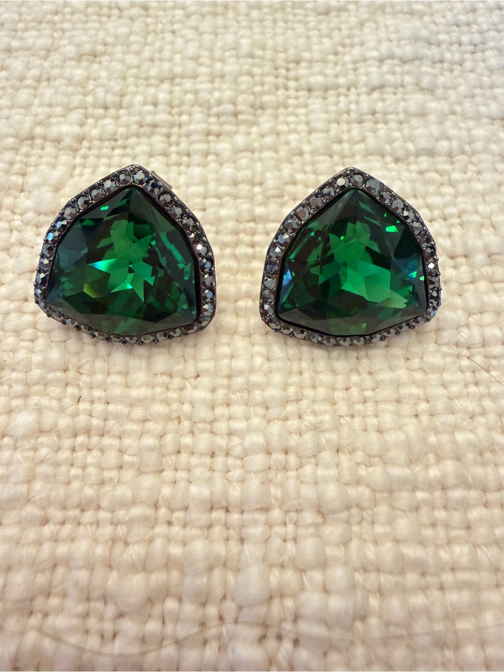 Emerald Green Crystal Triangle Stud Earrings